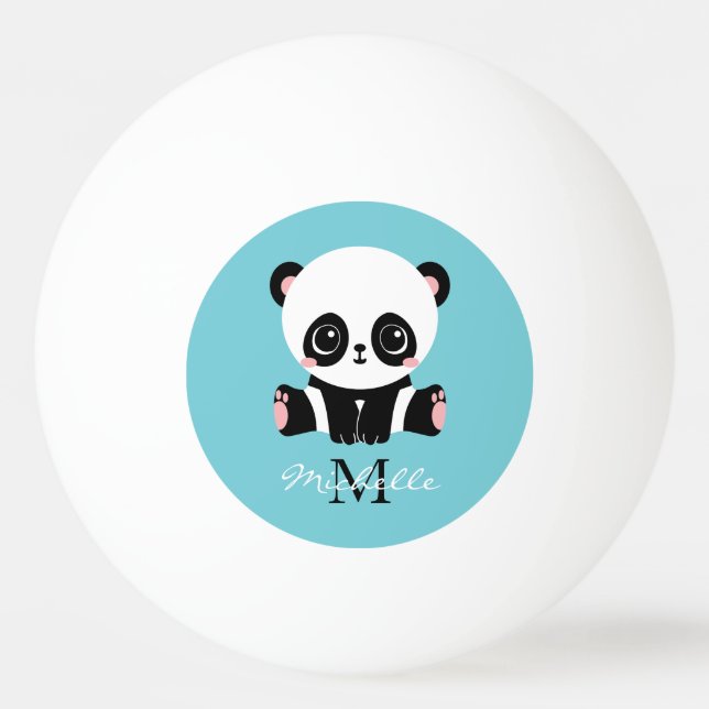 Monogram Cute Panda Personalized Bubble Gum Blue Ping Pong Ball (Front)
