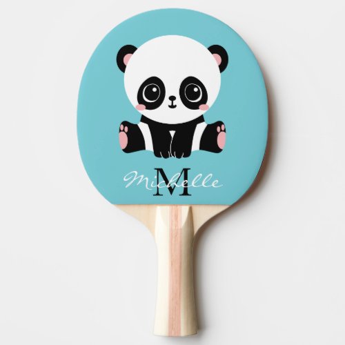 Monogram Cute Panda Personalized Bubble Gum Blue Ping Pong Paddle