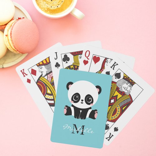 Monogram Cute Panda Personalized Bubble Gum Blue Poker Cards