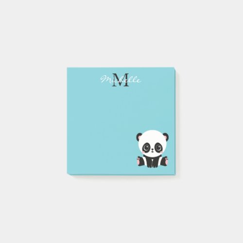 Monogram Cute Panda Personalized Bubble Gum Blue Post_it Notes