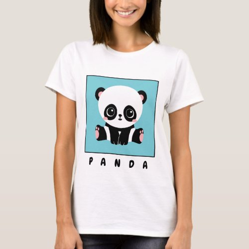 Monogram Cute Panda Personalized Bubble Gum Blue T_Shirt