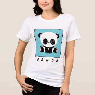Monogram Cute Panda Personalized Bubble Gum Blue Tri-Blend Shirt