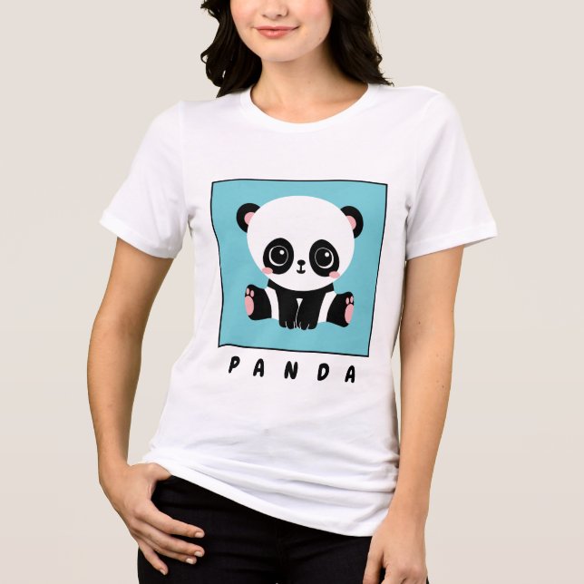 Monogram Cute Panda Personalized Bubble Gum Blue Tri-Blend Shirt (Front)