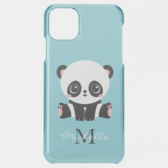 Monogram Cute Panda Personalized Bubble Gum Blue Uncommon iPhone Case (Back)