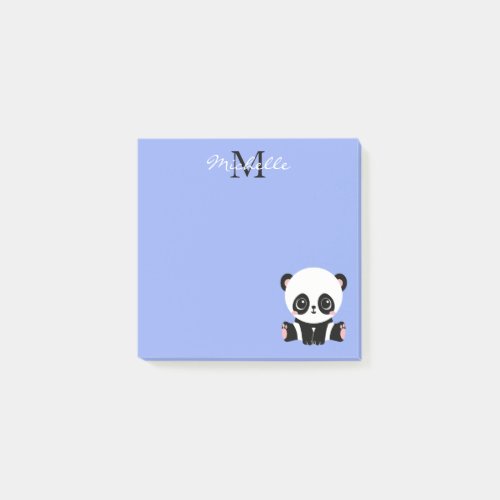 Monogram Cute Panda Personalized Modern Blue Post_it Notes