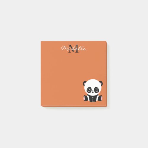 Monogram Cute Panda Personalized Modern Terracotta Post_it Notes