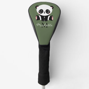 Monogram Cute Panda Personalized Name Green Golf Head Cover