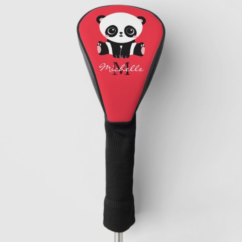 Monogram Cute Panda Personalized Name Pink Golf Head Cover