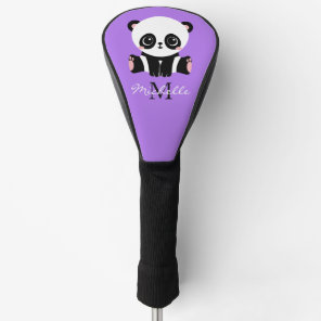 Monogram Cute Panda Personalized Name Purple Golf Head Cover