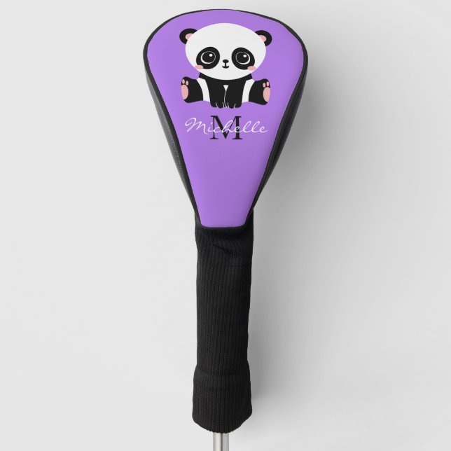 Monogram Cute Panda Personalized Name Purple Golf Head Cover (Front)