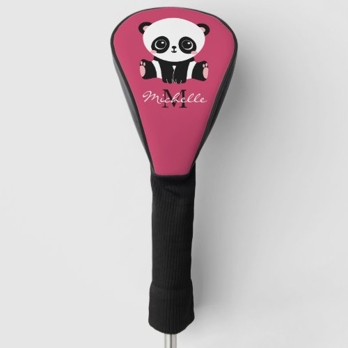 Monogram Cute Panda Personalized Name Purple Golf Head Cover