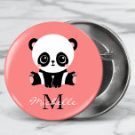 Monogram Cute Panda Personalized Pink Button<br><div class="desc">Monogram Cute Sitting Panda Personalized Salmon Button features a cute panda bear on a salmon pink background. Personalize with your monogram and name or by editing the text in the text boxes provided. Designed by ©Evco Studio www.zazzle.com/store/evcostudio</div>
