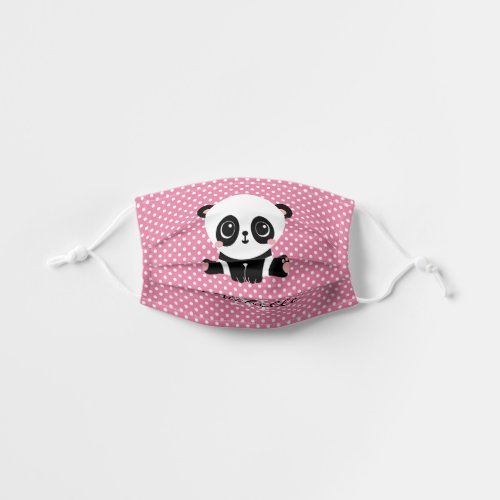 Monogram Cute Panda Personalized Pink Polka Dots Kids Cloth Face Mask