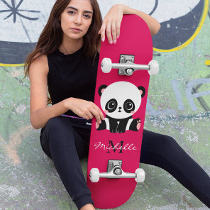 Monogram Cute Panda Personalized Purple Skateboard