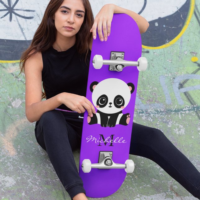 Monogram Cute Panda Personalized Purple Skateboard (Creator Uploaded)