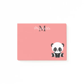 Monogram Cute Panda Pink Personalized Name Post-it Notes