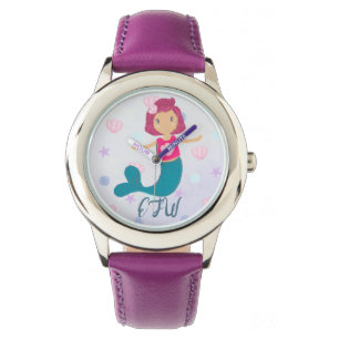 Monogram Cute Pastel Mermaid with Seashell Watch