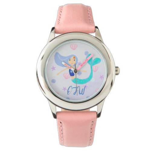 Monogram Cute Pastel Periwinkle Mermaid Princess Watch