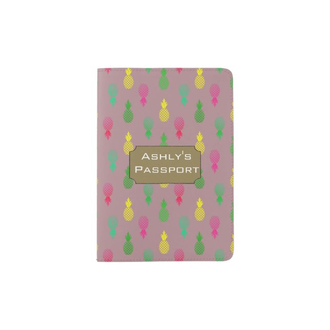 Monogram Cute Pineapple Pattern Passport Holder (Front)