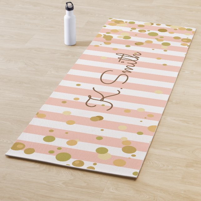 Monogram Cute Pink and White Stripes Confetti Yoga Mat (In Situ)