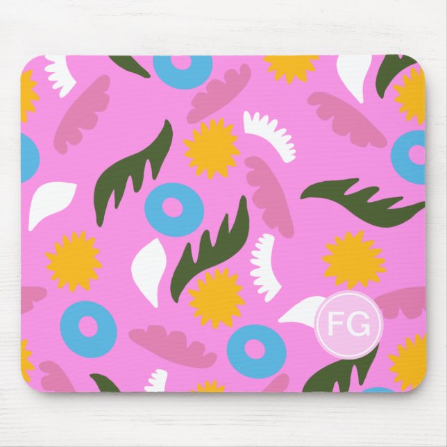 monogram cute pink bold pattern floral  mouse pad (Front)