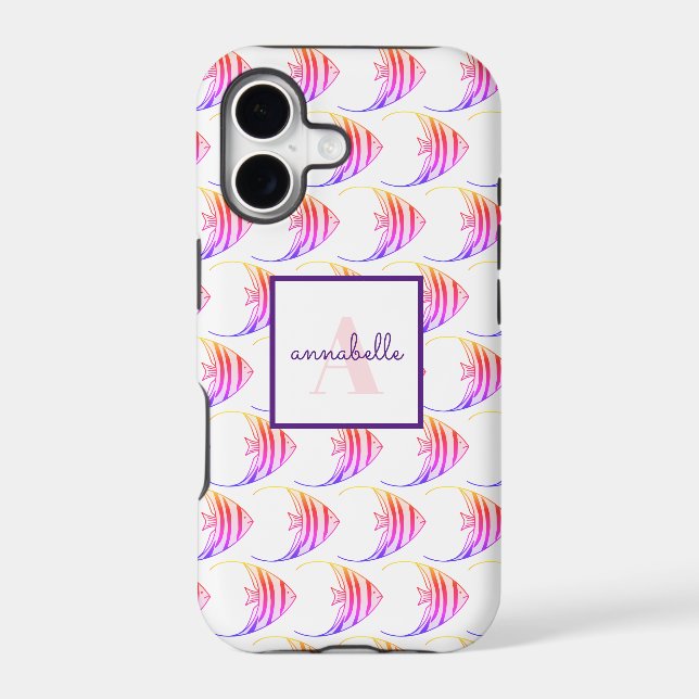 Monogram Cute Pink Fish Pattern Case-Mate iPhone Case (Back)