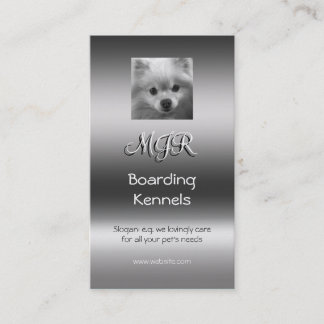Monogram, Cute Pomeranian Puppy, metallic-effect Business Card