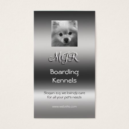 Monogram, Cute Pomeranian Puppy, metallic-effect Business Card