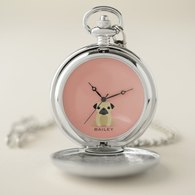 Monogram. Cute Pug Dog. Pocket Watch (Inside)