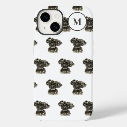 Monogram Cute Puppy Dog Pattern black and white Case_Mate iPhone 14 Case