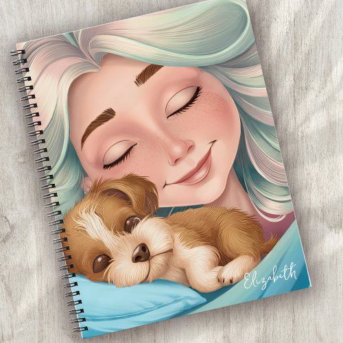 Monogram Cute Puppy Woman Sleeping Notebook