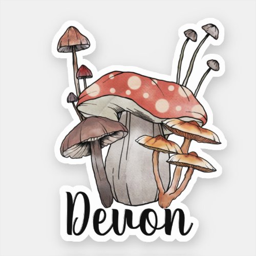 Monogram Cute Red Mushroom _ Add Name Sticker