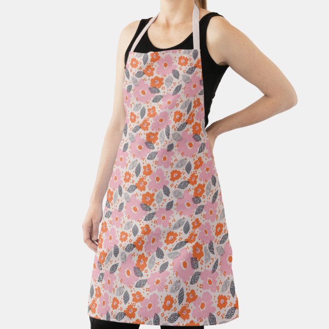 Monogram | Cute Retro Floral Pattern Apron (Insitu)