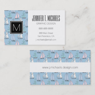 Monogram Cute Sailboat Pattern 1 Business Card