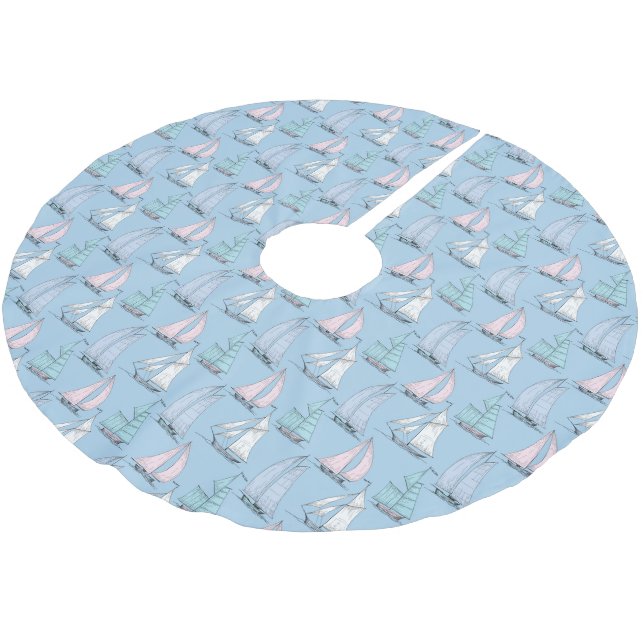 Monogram Cute Sailboat Pattern Brushed Polyester Tree Skirt (Angled)