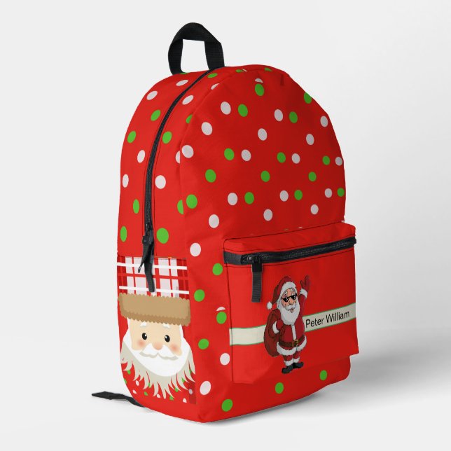 Monogram Cute Santa Celebrating School Printed Backpack (Back Corner Left)