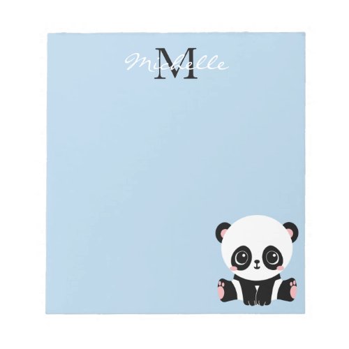 Monogram Cute Sitting Panda Personalized Blue Notepad