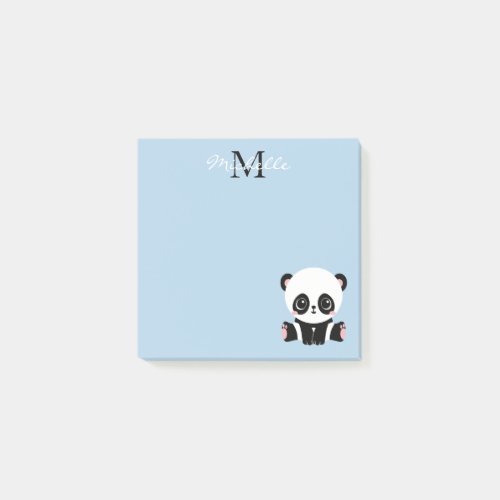 Monogram Cute Sitting Panda Personalized Blue Post_it Notes