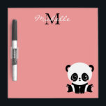 Monogram Cute Sitting Panda Personalized Dry Erase Board<br><div class="desc">A cute panda bear sitting on the floor on a salmon background. Personalize with your monogram and name or delete text in text boxes for no name.</div>