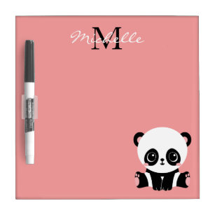 Monogram Cute Sitting Panda Personalized Dry Erase Board