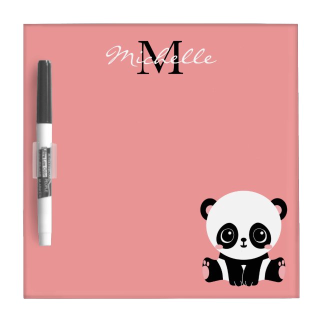 Monogram Cute Sitting Panda Personalized Dry Erase Board (Front)