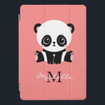 Monogram Cute Sitting Panda Personalized iPad Pro Cover<br><div class="desc">A cute panda bear sitting on the floor on a salmon background. Personalize with your monogram and name or delete text in text boxes for no name.</div>