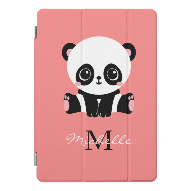 Monogram Cute Sitting Panda Personalized iPad Pro Cover (Front)