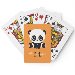 Monogram Cute Sitting Panda Personalized Orange Poker Cards