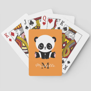 Monogram Cute Sitting Panda Personalized Orange Poker Cards