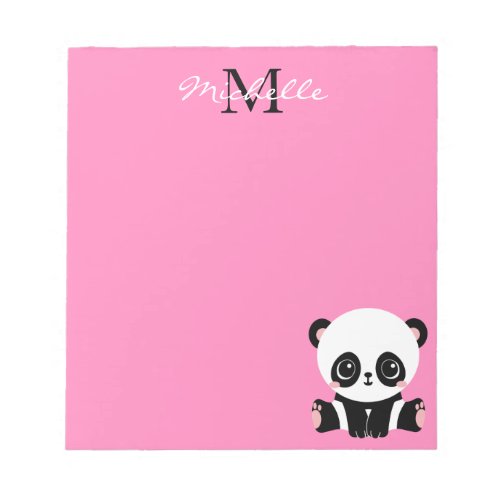 Monogram Cute Sitting Panda Personalized Pink Notepad