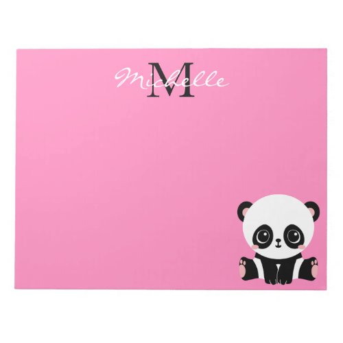 Monogram Cute Sitting Panda Personalized Pink Notepad