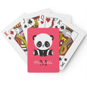 Monogram Cute Sitting Panda Personalized Pink Poker Cards