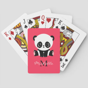 Monogram Cute Sitting Panda Personalized Pink Poker Cards
