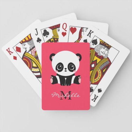 Monogram Cute Sitting Panda Personalized Pink Poker Cards